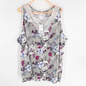 Sleep by Cacique V Neck Sleep Top Floral Sleeveless Cotton Tank Size 26/28